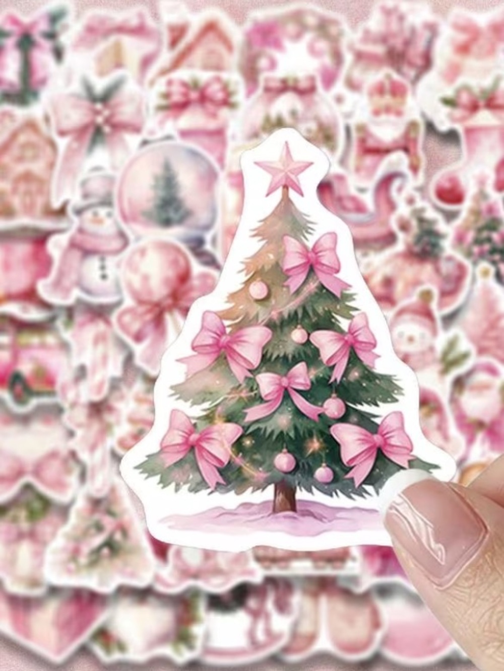 50 Pink Christmas Coquette Stickers Vintage Aesthetic Holiday Bows